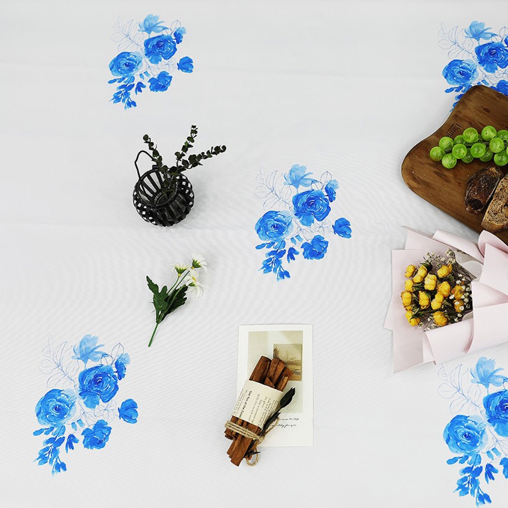 원단마트 DTP 꽃무늬원단 폴리 옥스포드원단 나르샤 쉐비어로즈 블루(d3020)