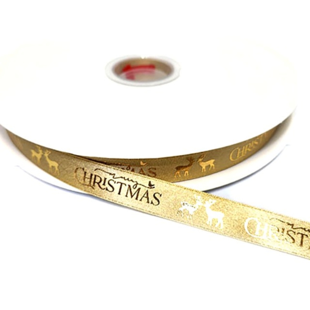 원단마트 메리 크리스마스 장식리본 테이프 금박(16-542)