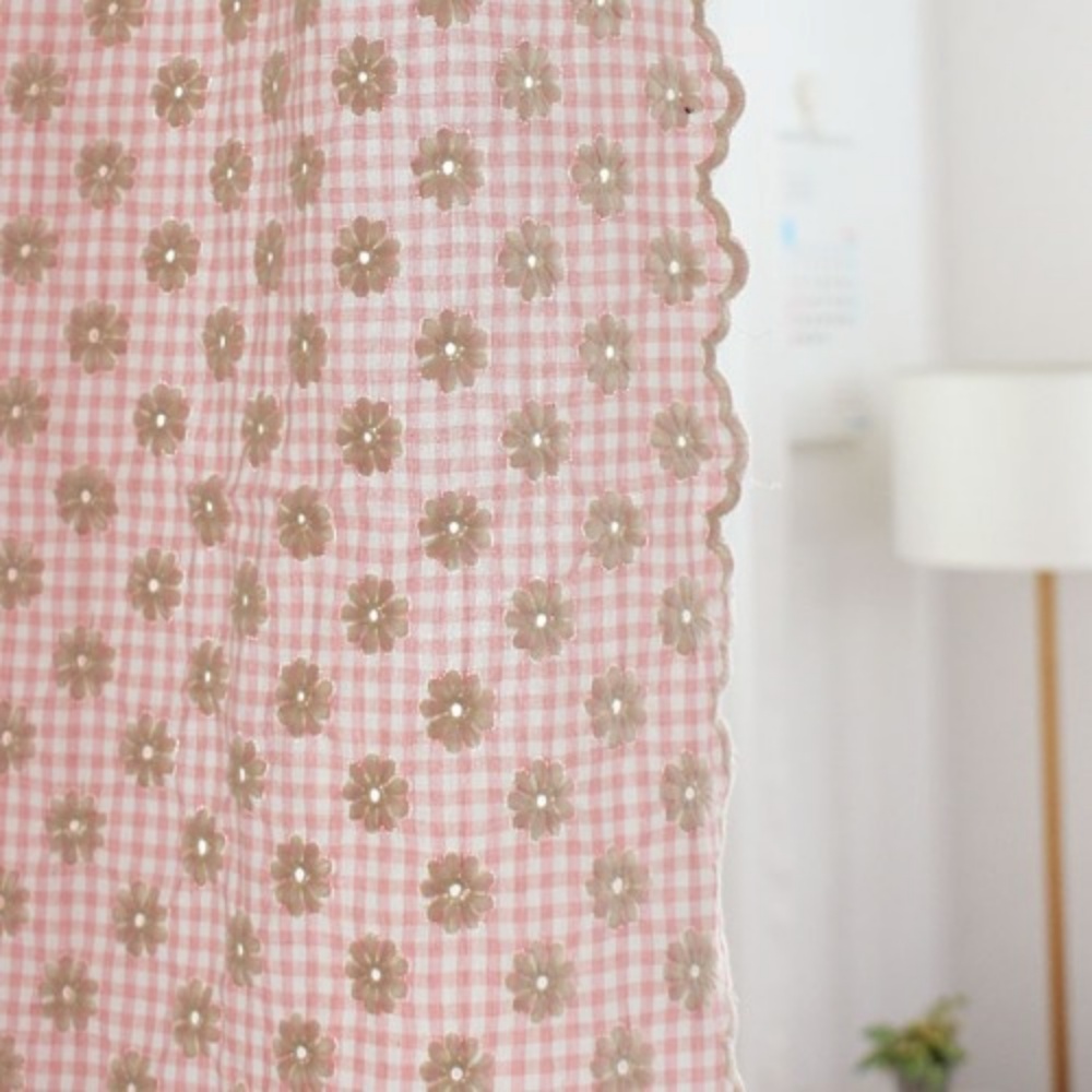 원단마트 embroidery 대폭 30수 바이오워싱 꽃자수 시리즈 데이지 플라워 체크 5컬러