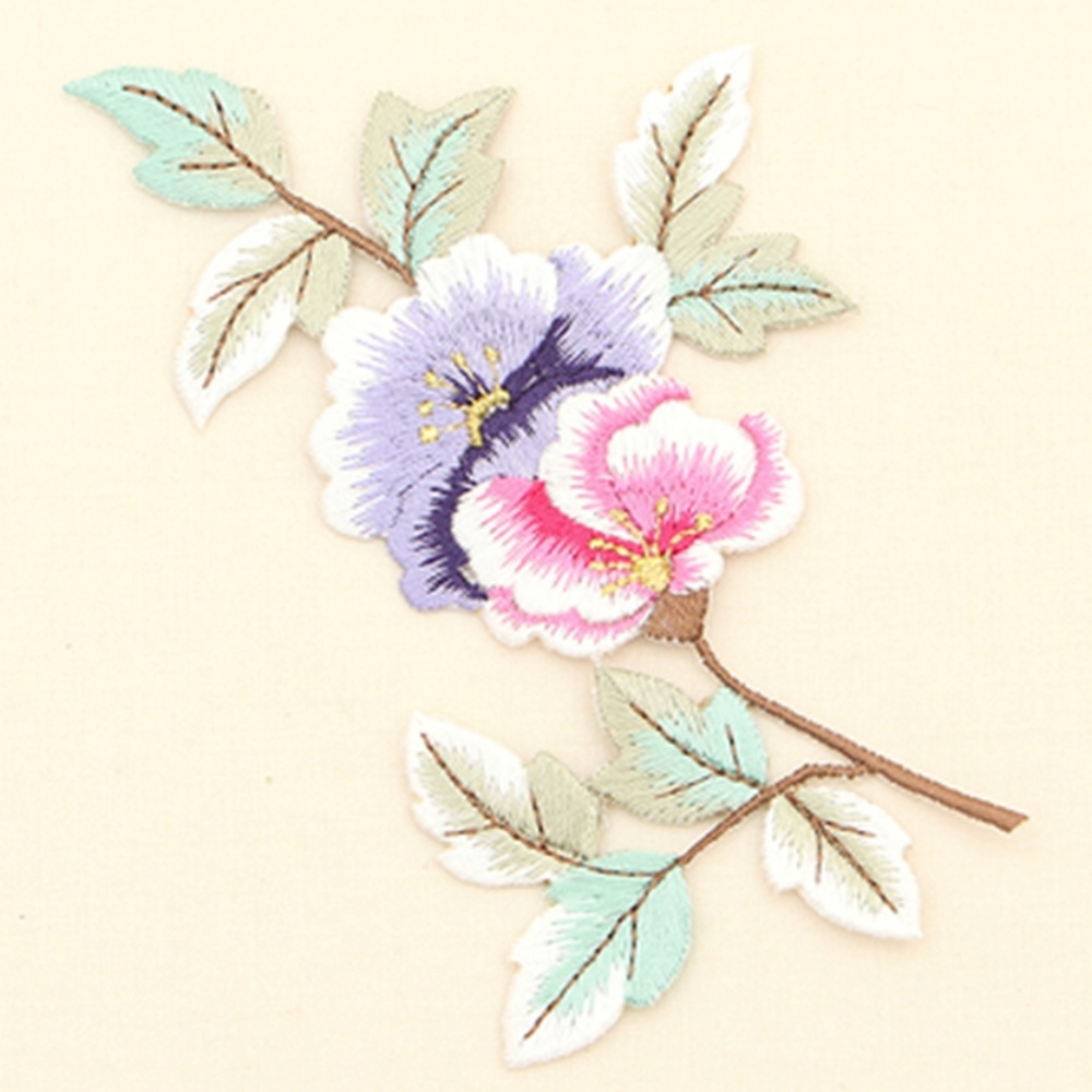 원단마트 73-885 목단 꽃 자수 장식 퍼플&amp;핑크