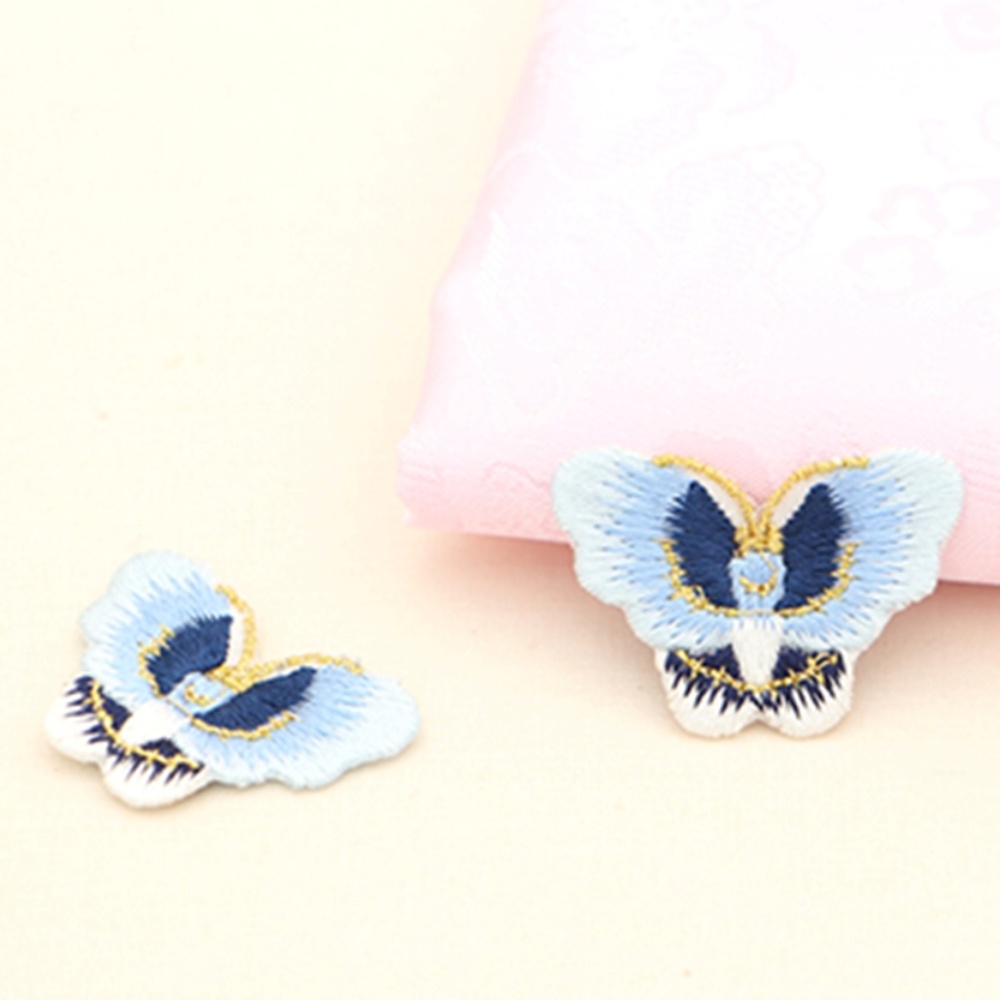원단마트 73-880 금사 나비 자수 장식 블루